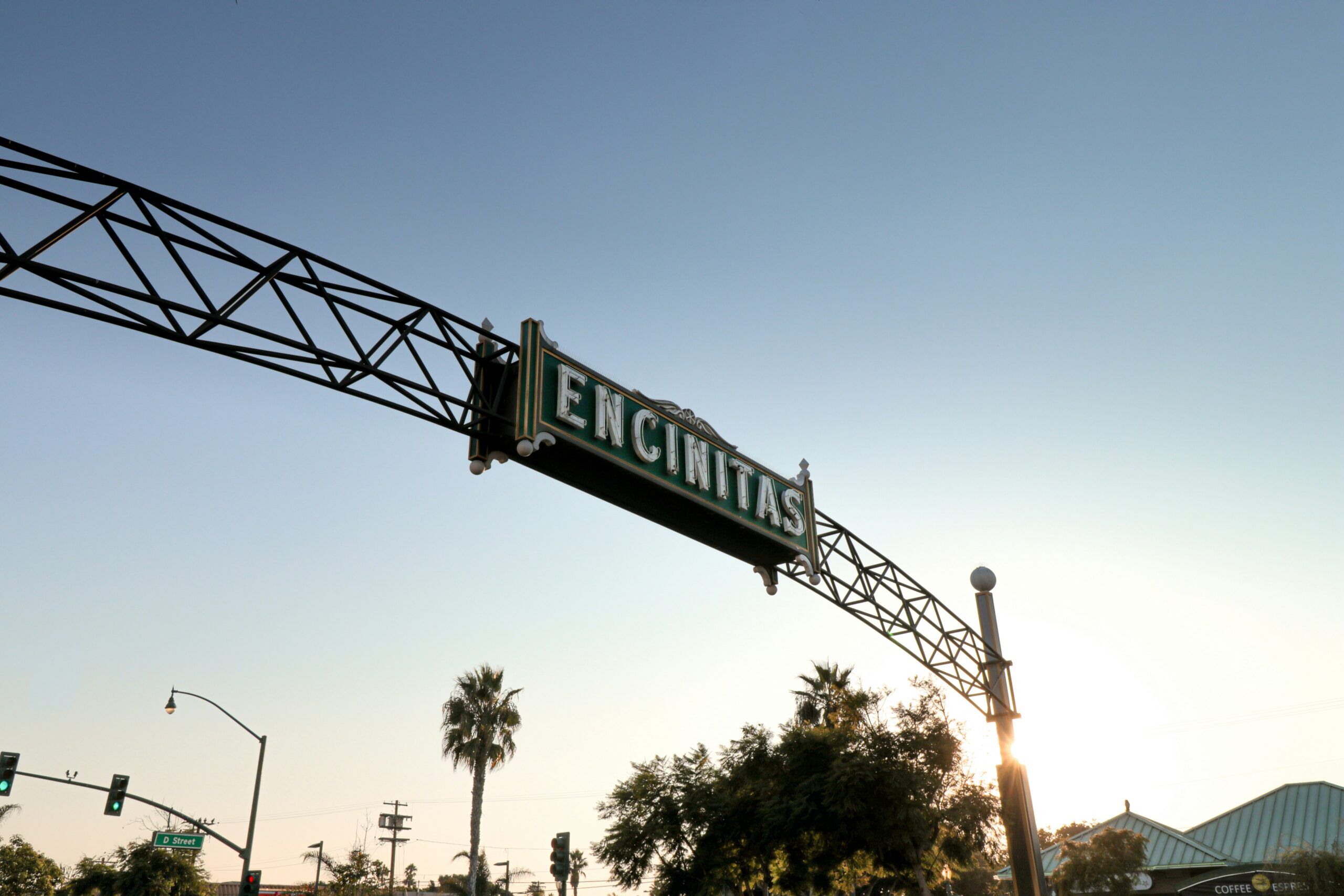 Encinitas welcome sign on Highway 101, North County San Diego